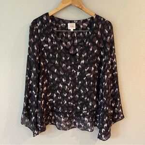 Parker Rita Silk V-Neck Top Purple/Black Hi-Low Size M Flowy Layered Look